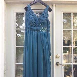 Plus size teal formal gown with beads/sequins 24W